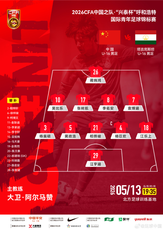 世界杯手机观看下载-U16国足vs塔吉克斯坦U16首发：冀政浩、杨苡欢、吴比乐先发